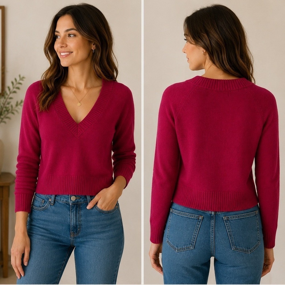 Pink Sweater XXS Pink Cotton Wool Blend Raglan Ribbed Preppy Academia Classic